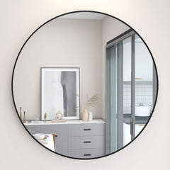 32" Wall Circle Mirror Large Round Black