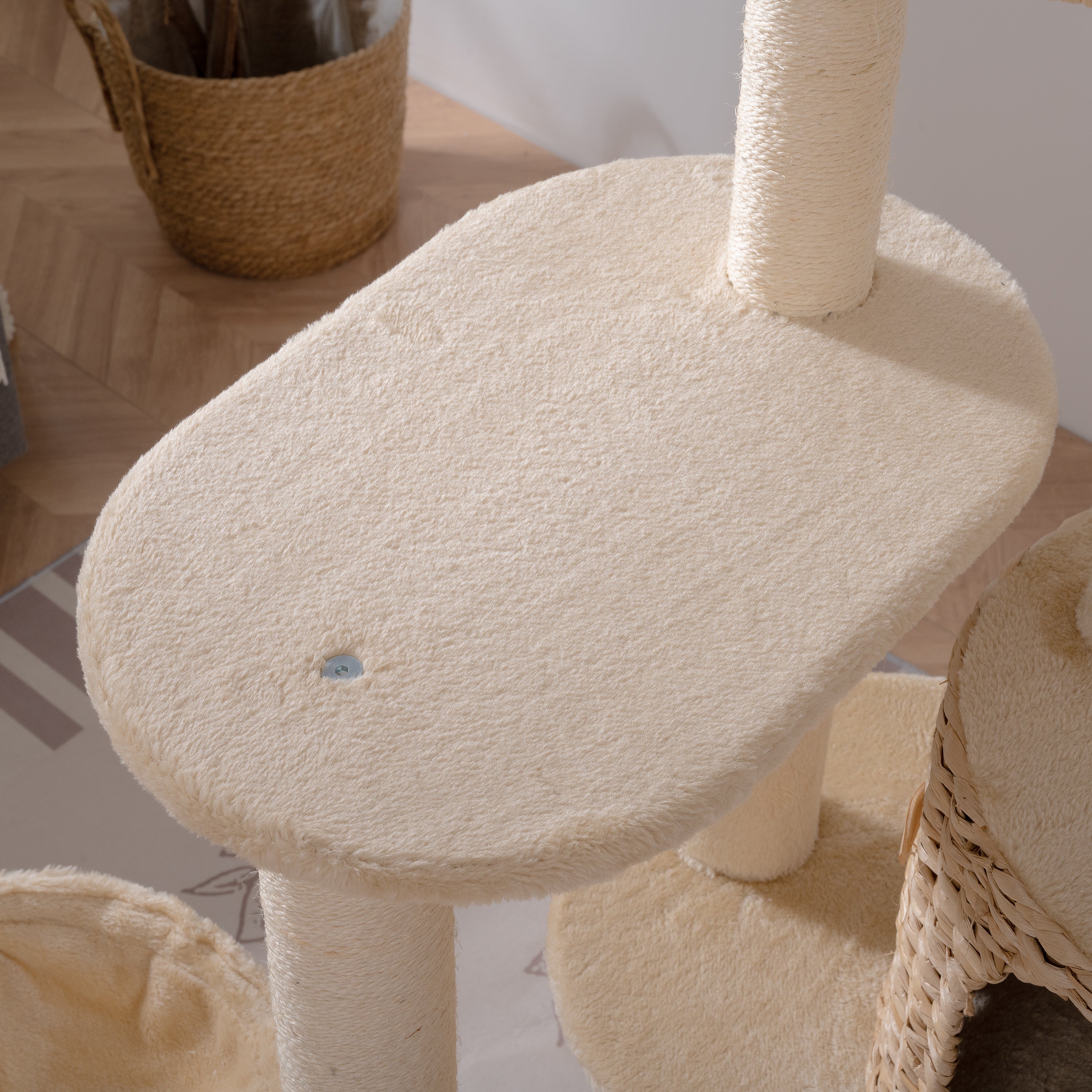 Cat Tree, 59-Inch Cat Tower for Indoor Cats, Plush Multi-Level Cat Condo with 2 Perches, 2 Caves, Cozy Basket and Scratching Board - Beige