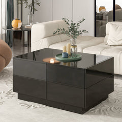 Extendable Coffee Table with Hidden Storage Compartment, UV High-gloss Center Table with Sliding Top - Black