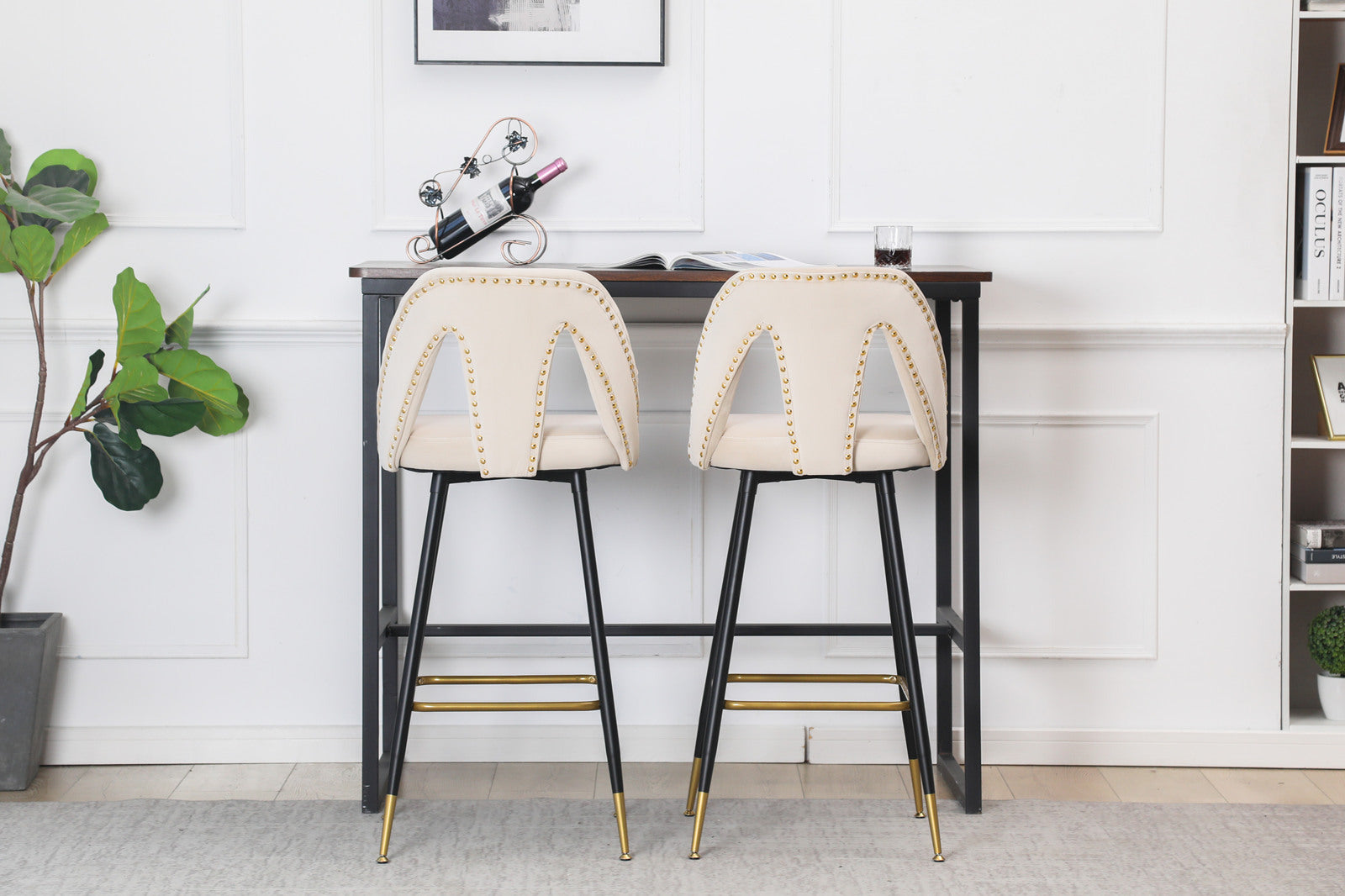 Contemporary Velvet Upholstered Connor 28" Bar Stool & Counter Stools - Set of 2 (Beige)