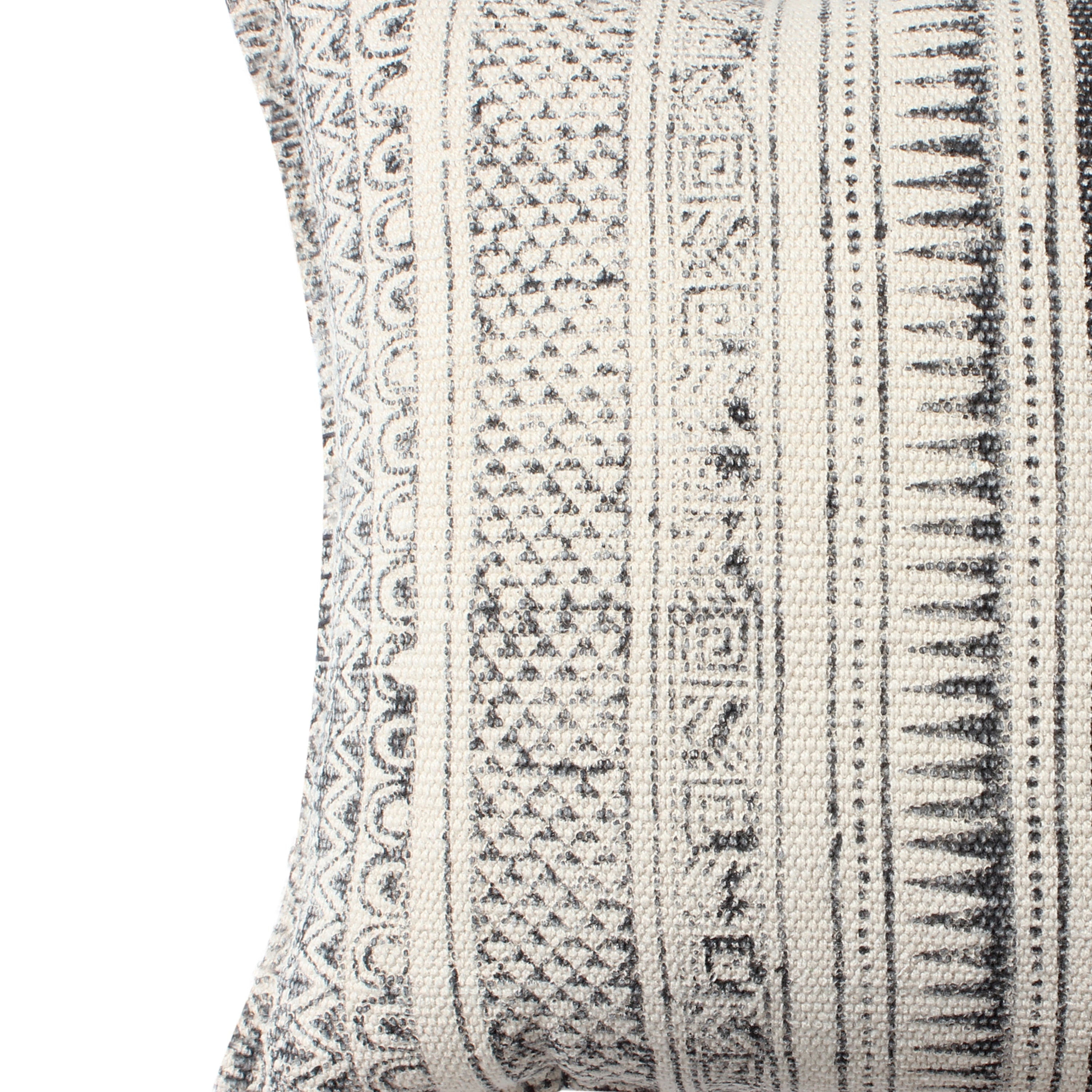 Square Handwoven Accent Throw Pillow, Polycotton Dhurrie, Kilim Pattern - White & Gray