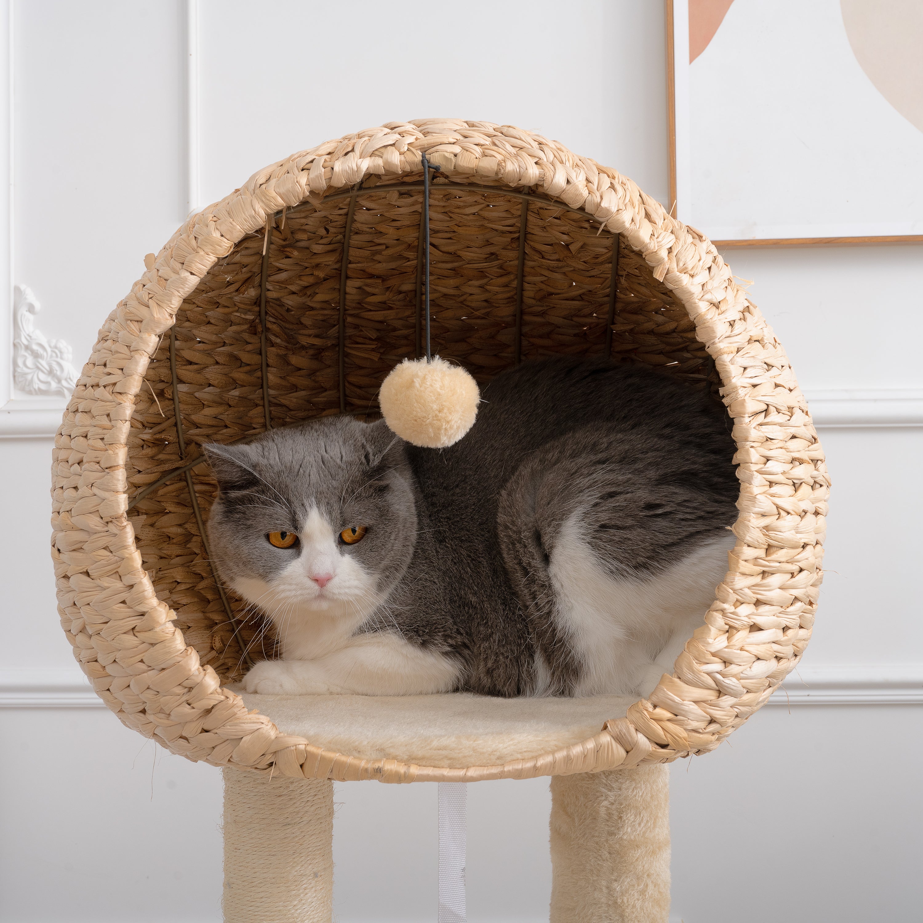 Cat Tree, 59-Inch Cat Tower for Indoor Cats, Plush Multi-Level Cat Condo with 2 Perches, 2 Caves, Cozy Basket and Scratching Board - Beige