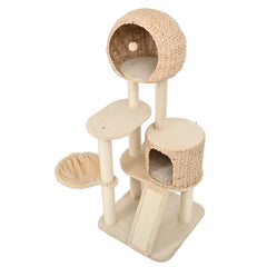 Cat Tree, 59-Inch Cat Tower for Indoor Cats, Plush Multi-Level Cat Condo with 2 Perches, 2 Caves, Cozy Basket and Scratching Board - Beige