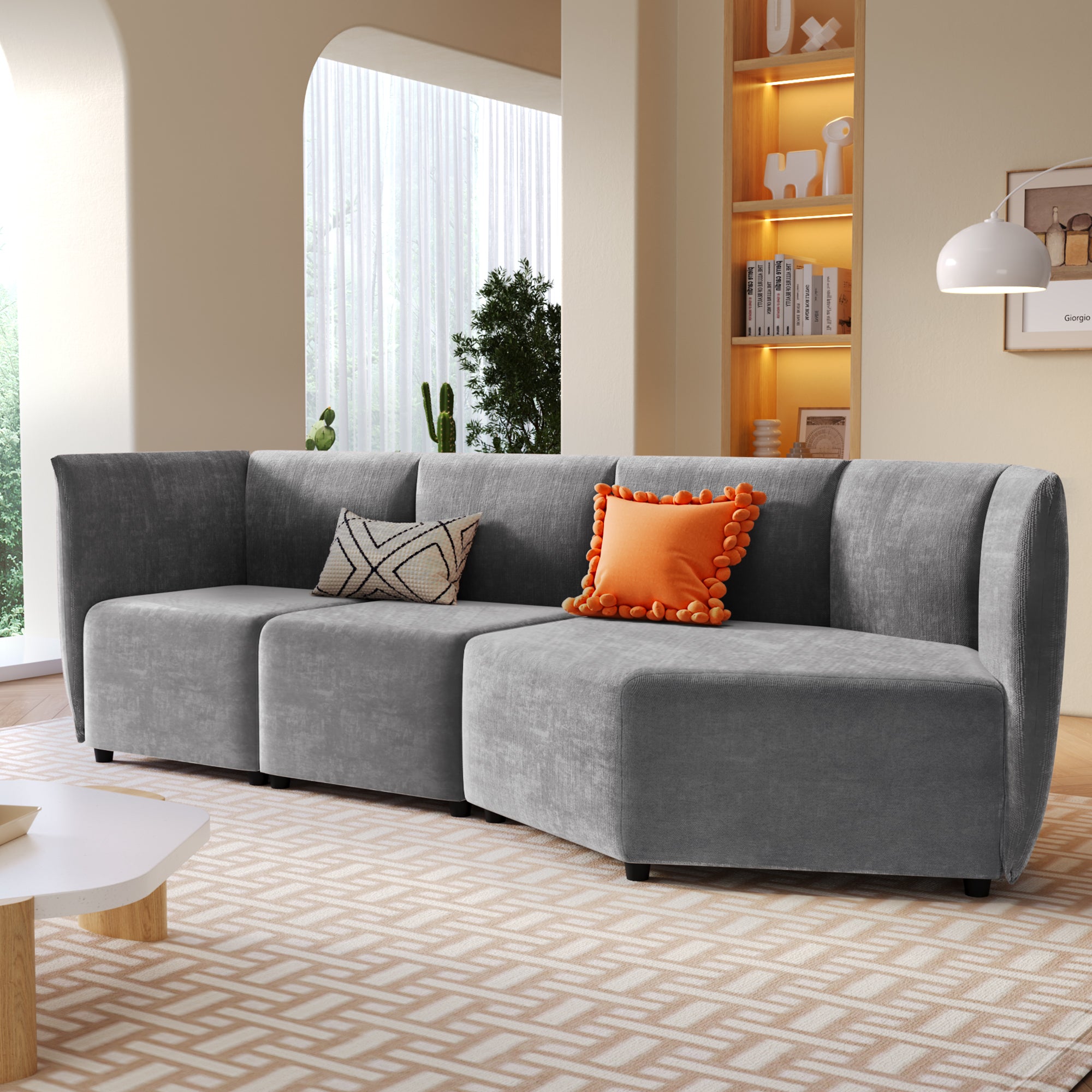 Stylish Sofa Set with Polyester Upholstery with Adjustable Back with Free Combination for Living Room - Gray