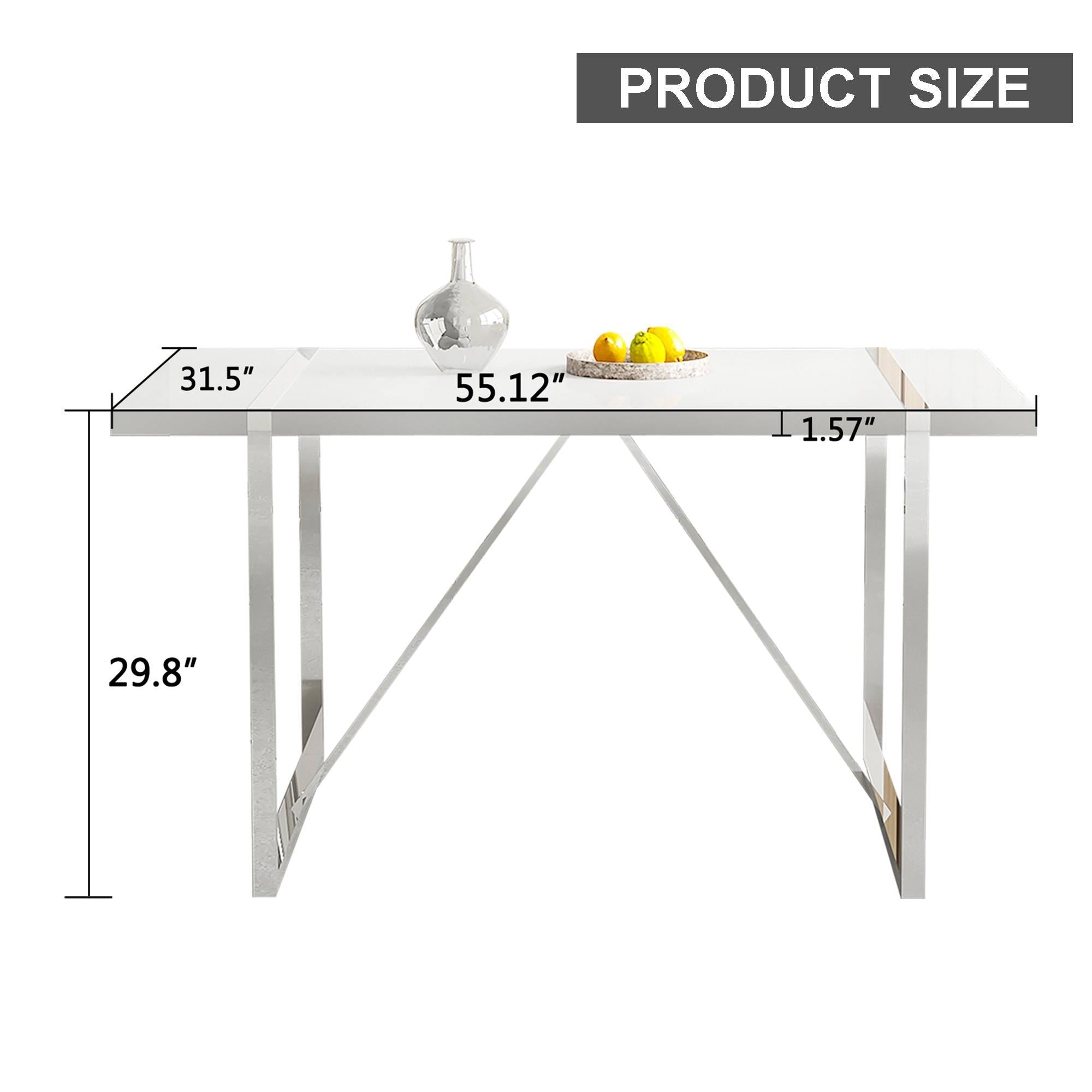 Dining Table Rustic Rectangular MDF Wood White Dining Table For 4-6 Person with 1.6" Thick Engineered Wood Tabletop and plating Metal Legs