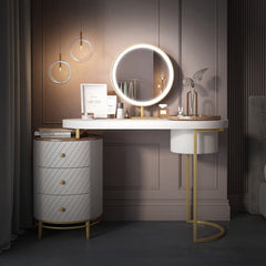 Modern Makeup Vanity Table With LED Lighted Mirror  (Without Stool) 43" - White