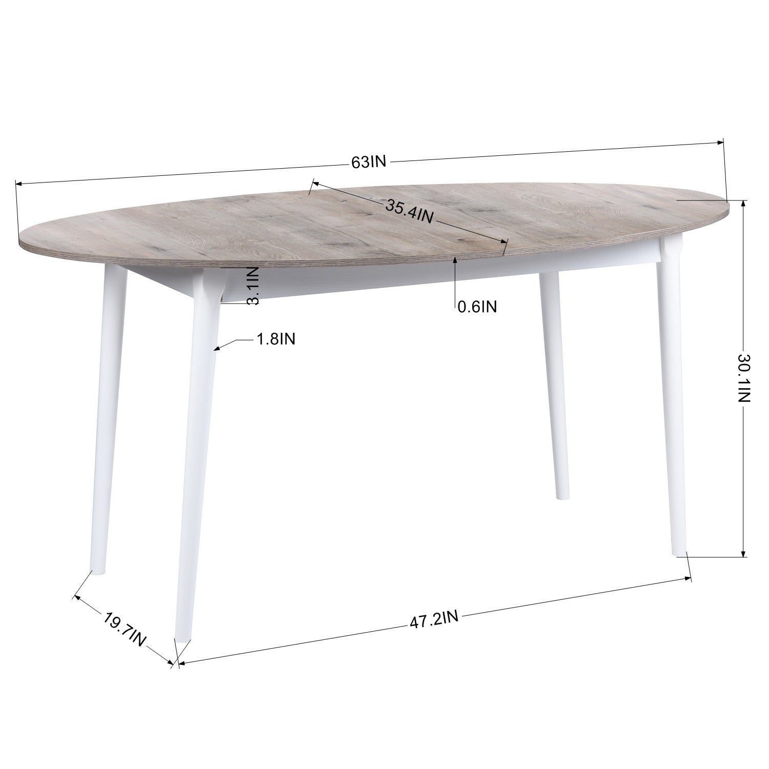 Rustic 63" Oval Dining Table for 4-6 people