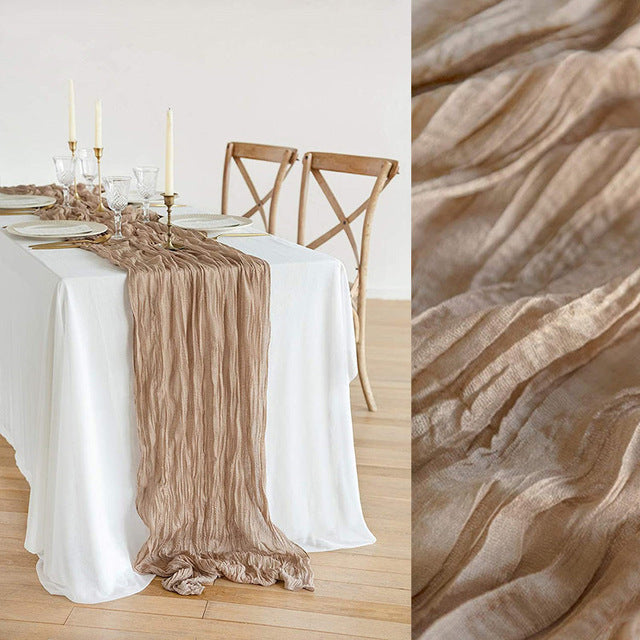 Elegant Crinkled Scarf Linen Table Runner, Wedding Party Table Decor