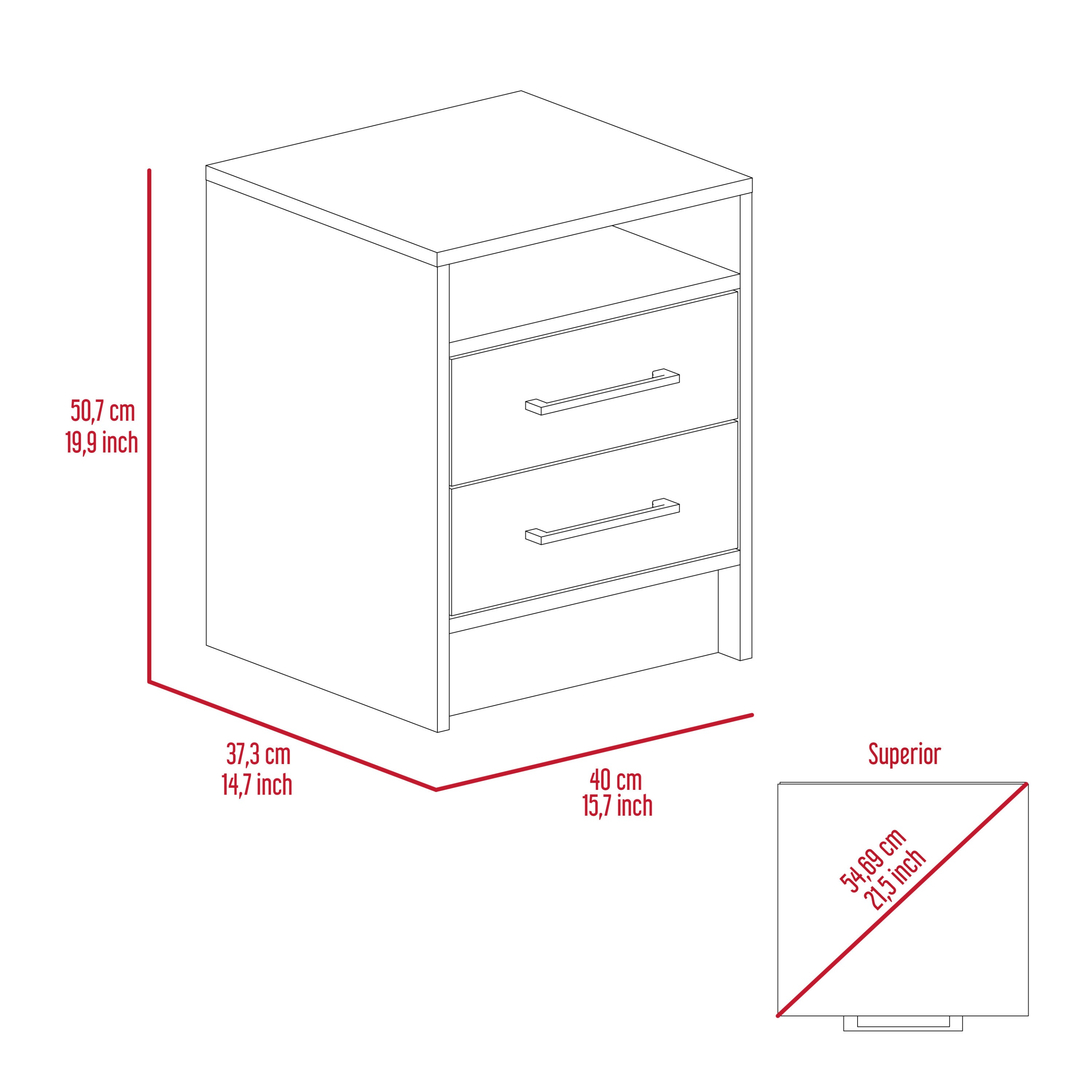 Light Grey 2-Drawer 1-Shelf Rectangle Nightstand