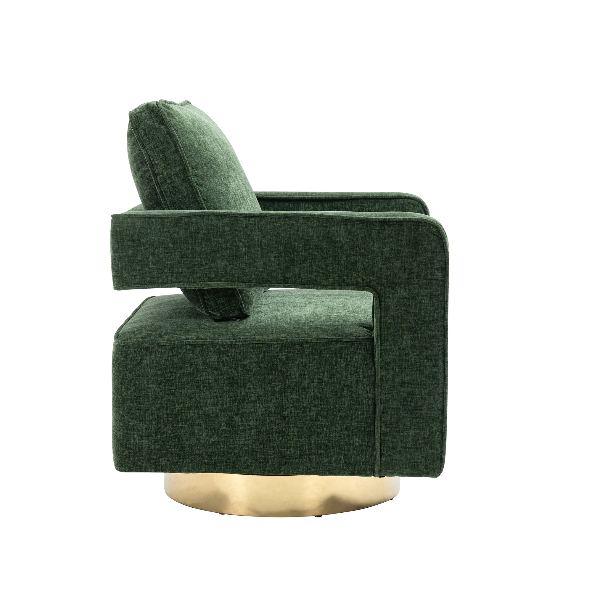 30.7"W Swivel Accent Open Back Chair Modern Comfy Sofa Chair With Gold Stainless Steel Base - Green Chenille