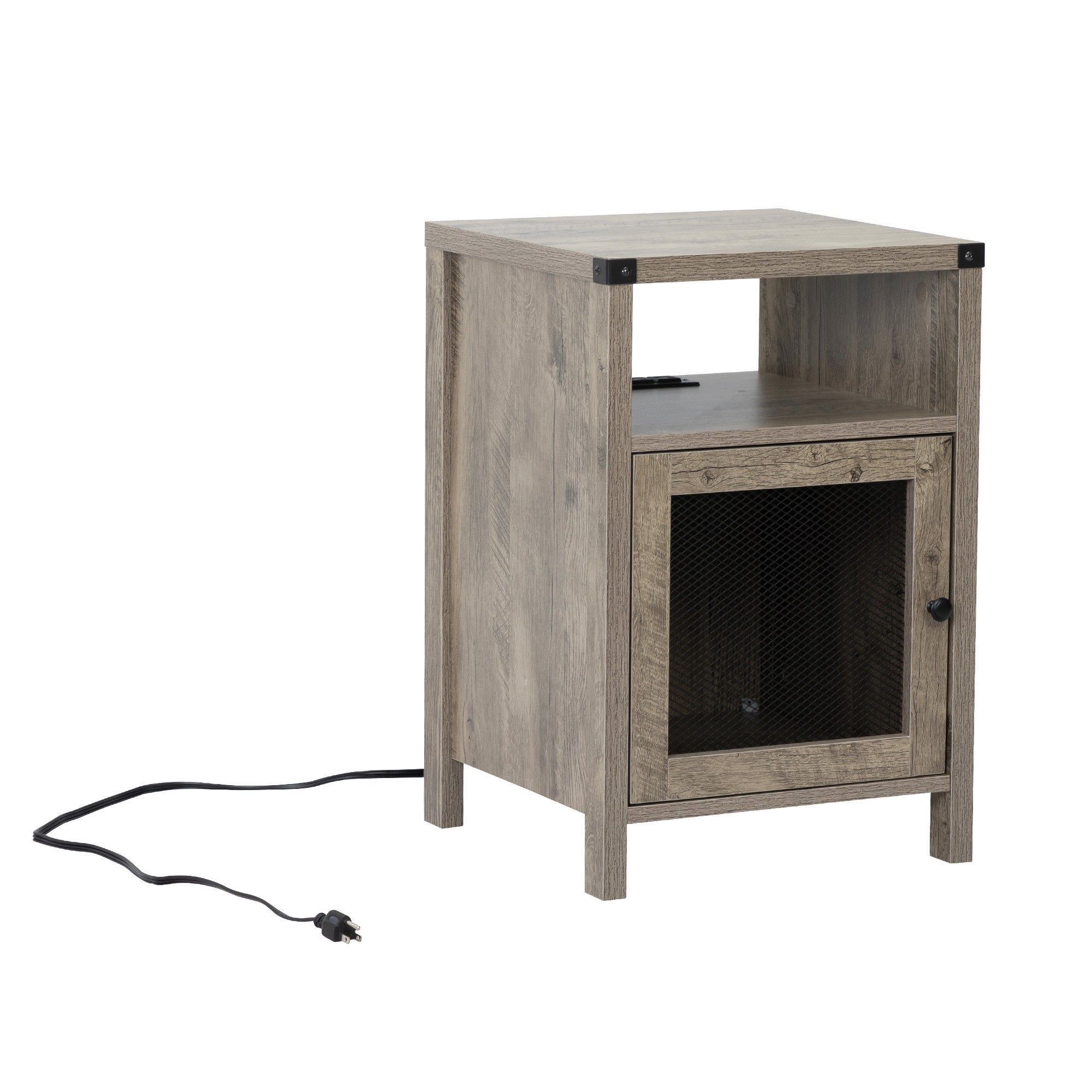 Farmhouse Nightstand with Power Outlets, USB Ports - Retro Gray