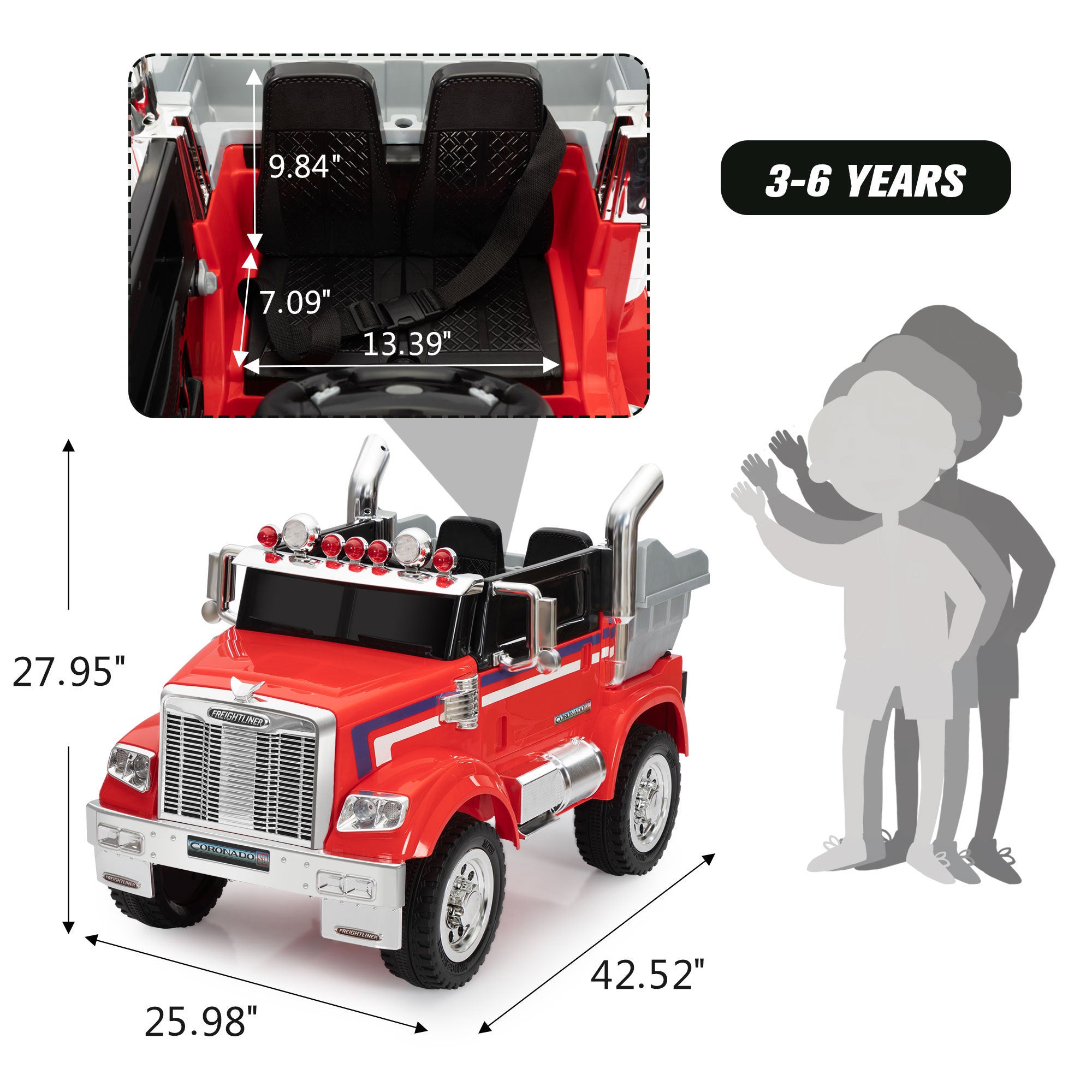 12V Kids Battery Electric Ride On Car Toy, Optimus Prime Truck with Remote Control, Transformers Die-Cast Vehicle W/ Music, Rear Loader - Red