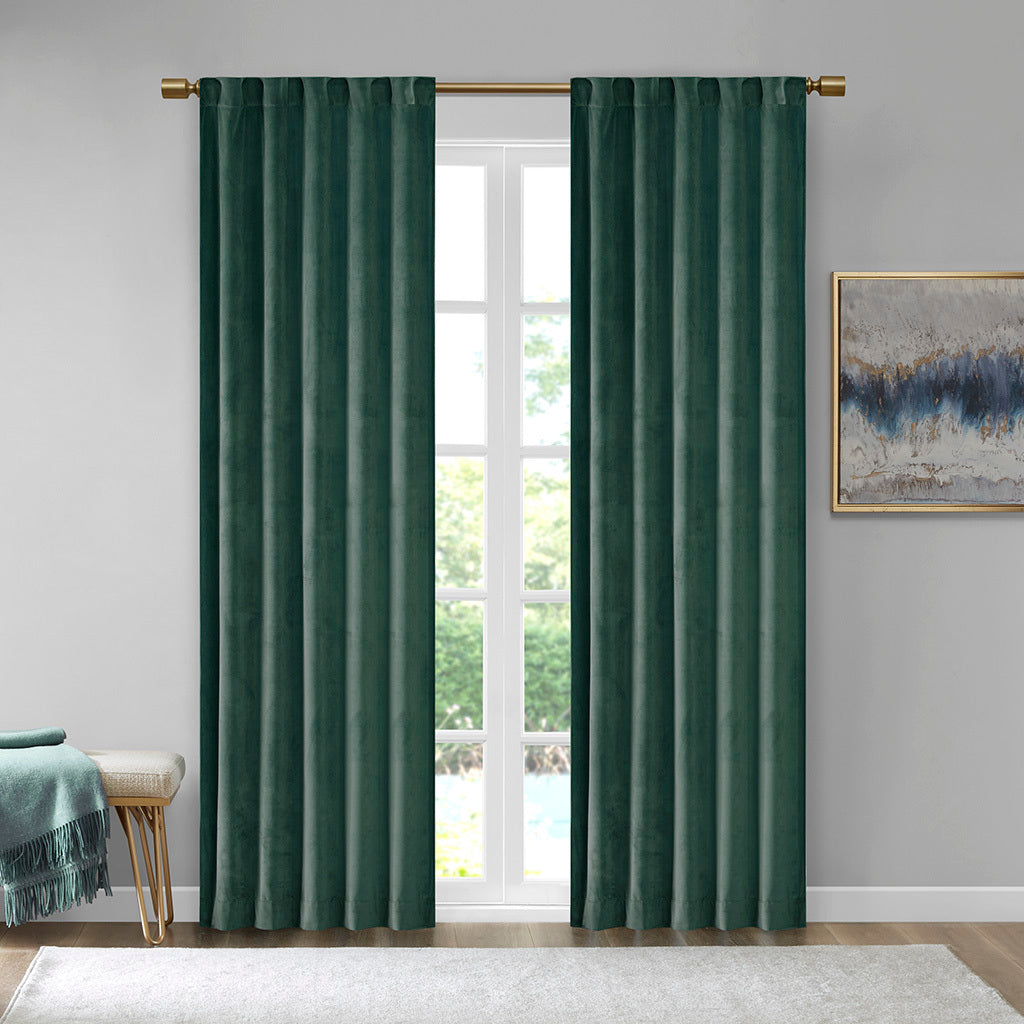 Room Darkening Poly Velvet Rod Pocket/Back Tab Curtain Panel Pair - Green