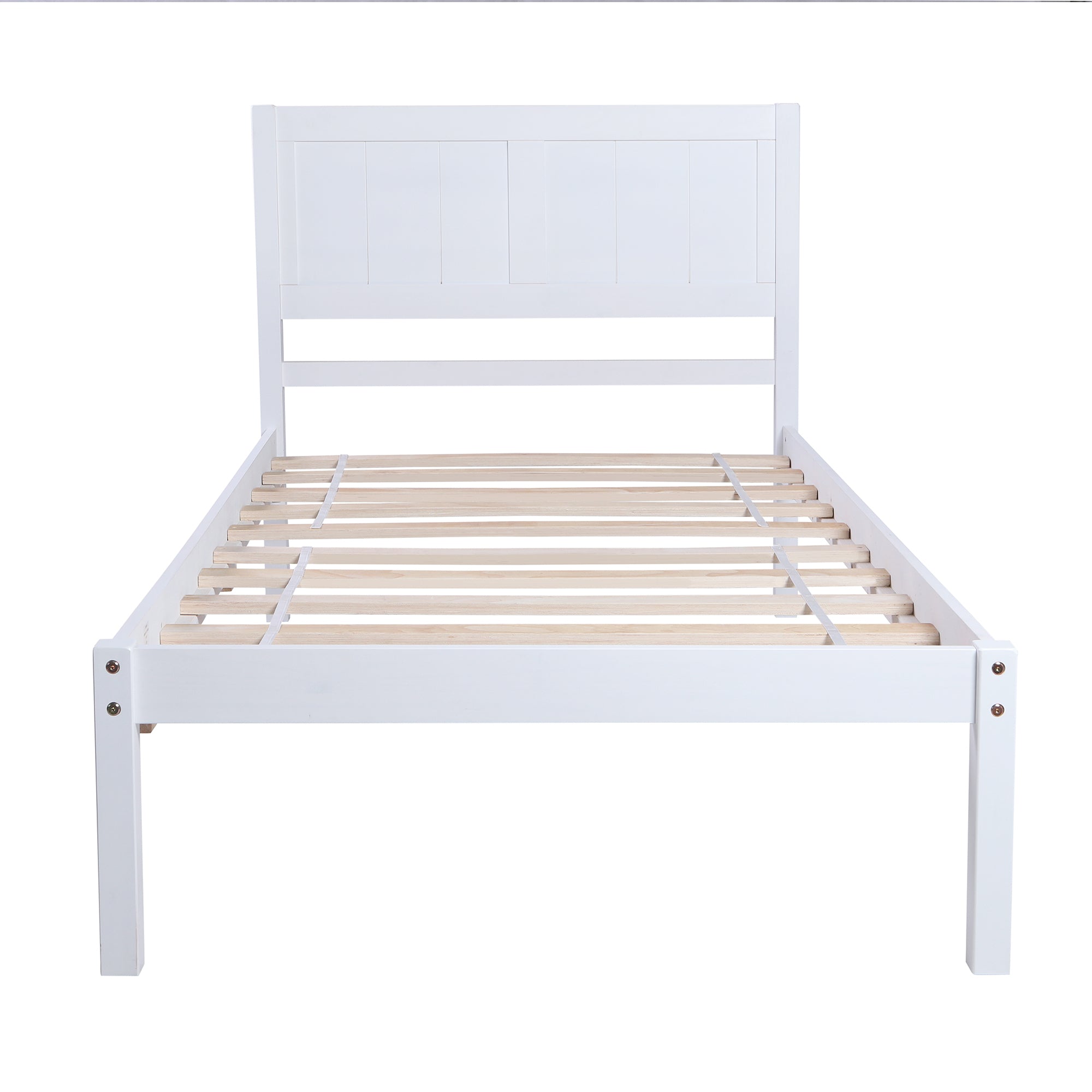 Wood Platform Twin Size Platform Bed with Headboard - White