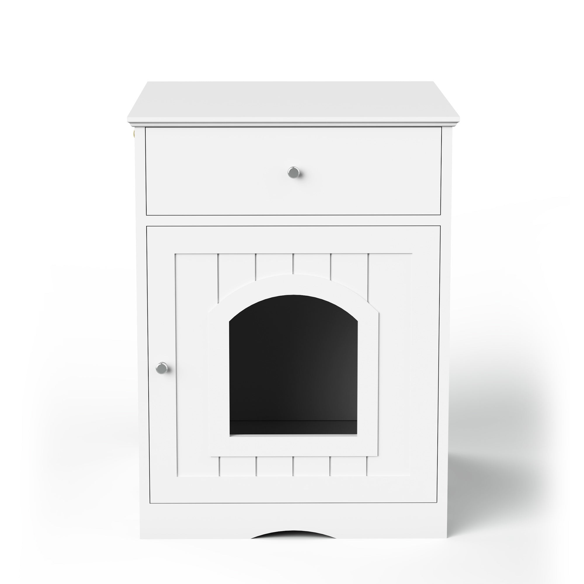 Cat Home Litter Nightstand with Drawer - White