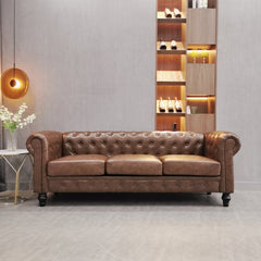 Vintage Style Sofa Button Tufted - PU Brown