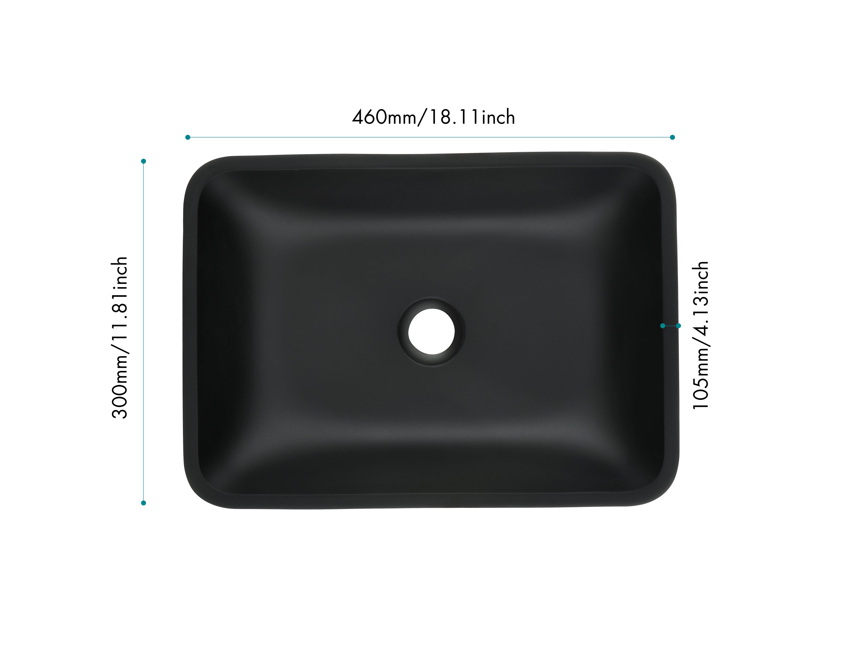 Matte Shell Glass Rectangular Vessel Bathroom Sink in Black with Matte Black Faucet and Pop-Up Drain in Matte Black 13.0" L -18.13" W -4" H