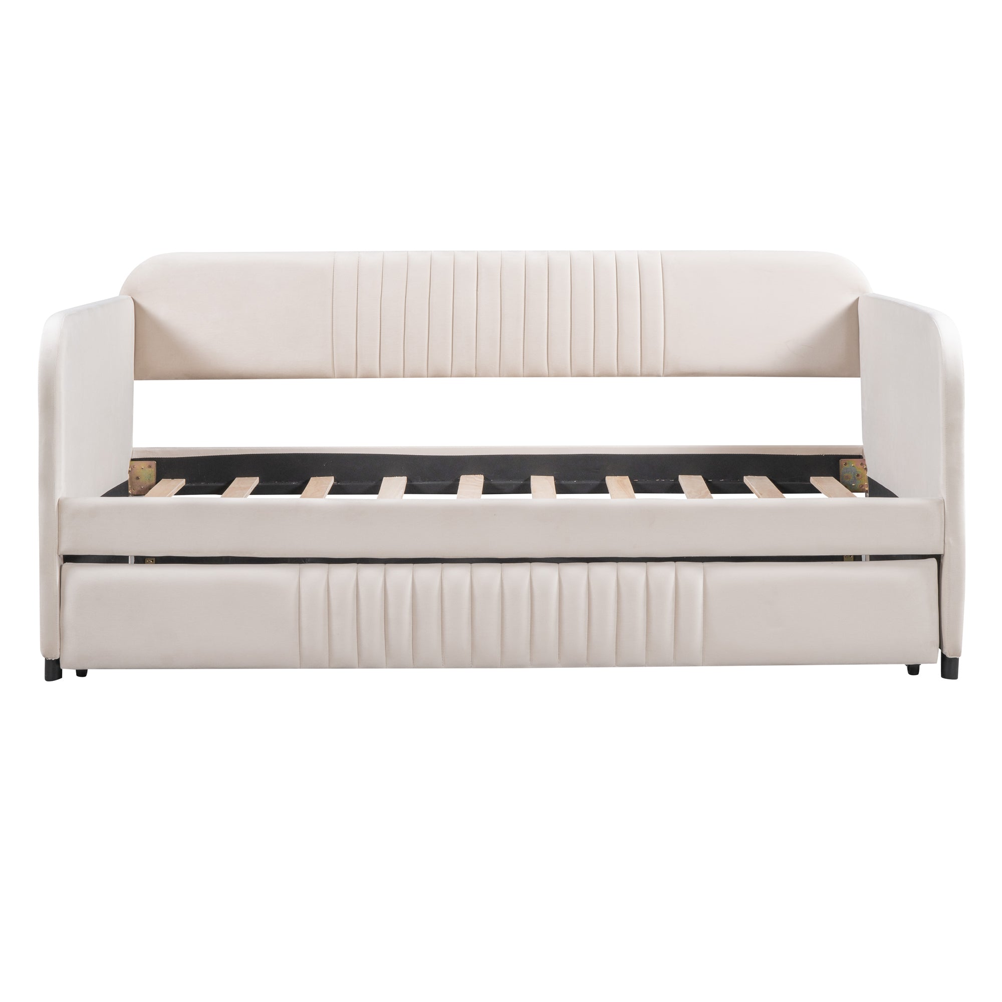 Upholstered Daybed Sofa Bed Twin Size With Trundle Bed and Wood Slat - Beige