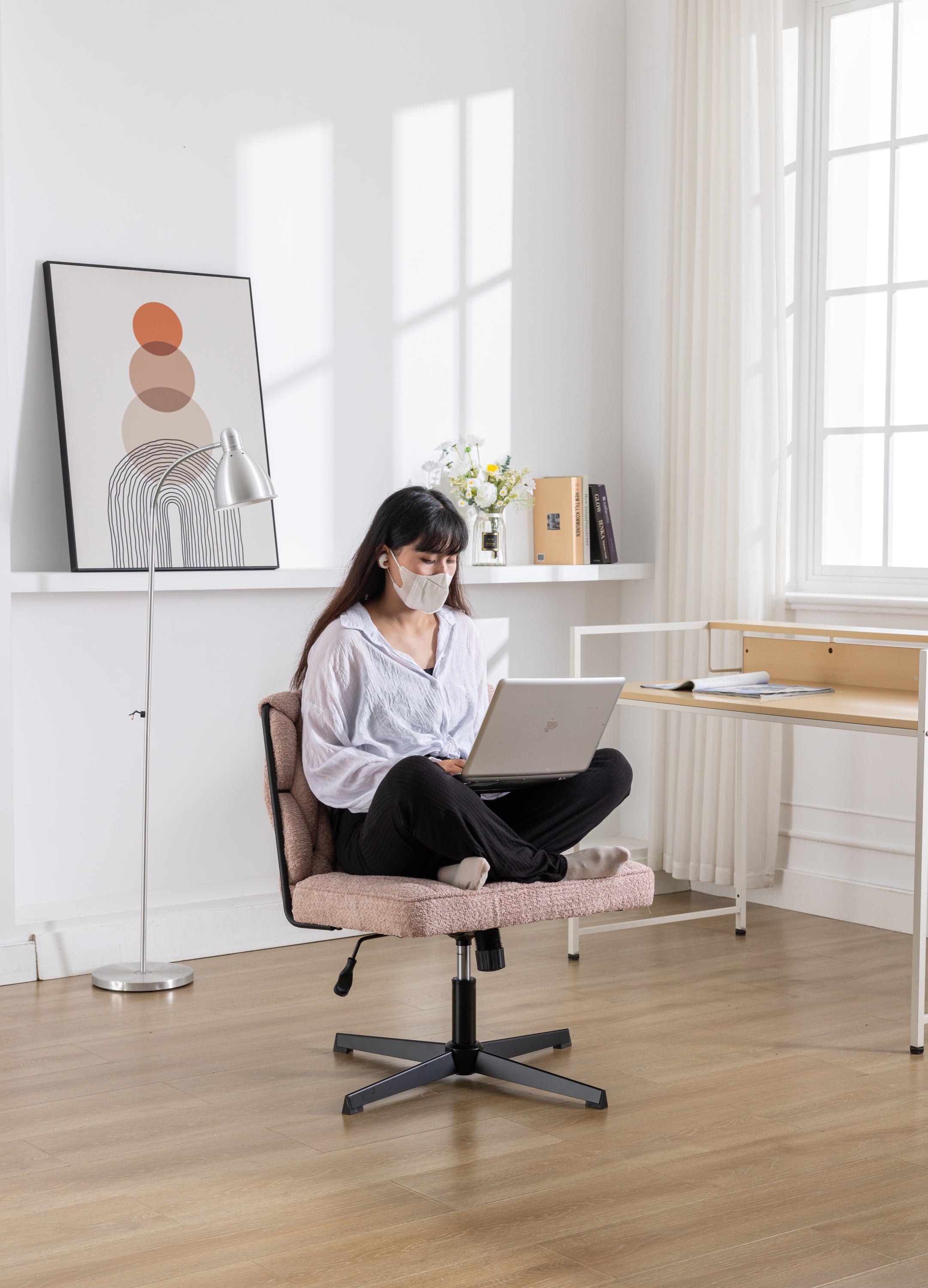 Armless Office Desk Chair No Wheels - Pink