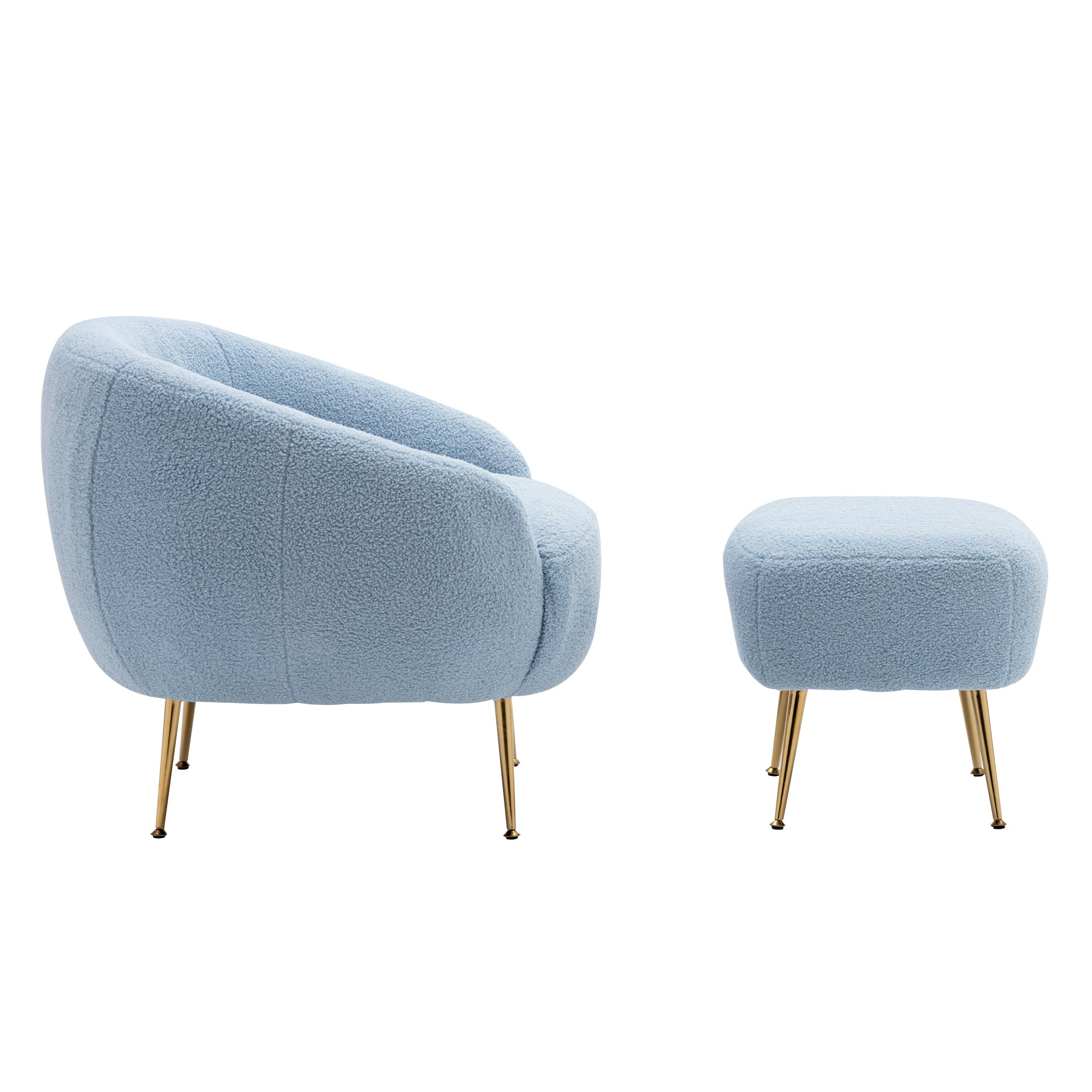 Modern Comfy Leisure Accent Chair, Teddy Short Plush Particle Velvet Armchair with Ottoman - Light Blue
