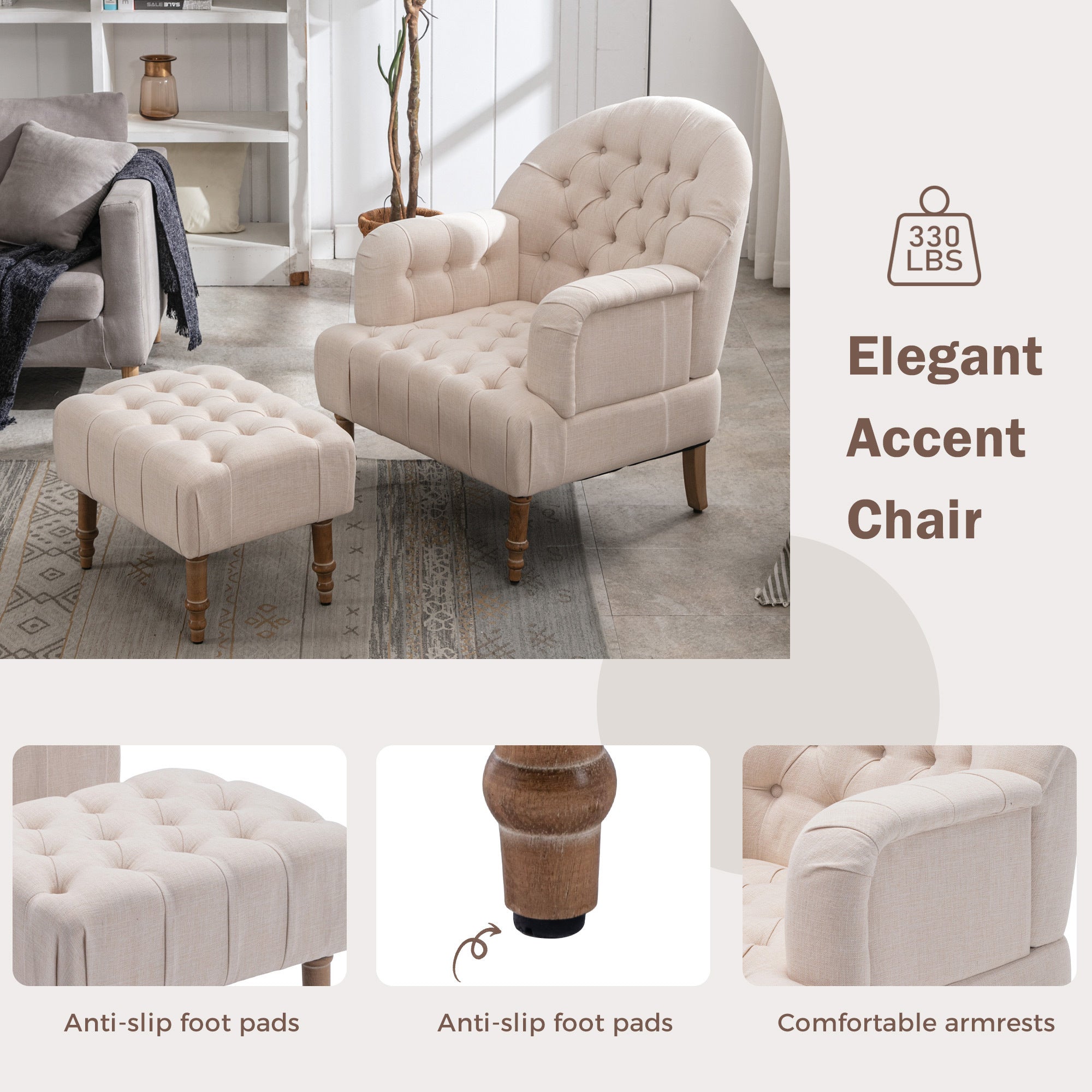 Accent Button-Tufted Upholstered Chair Set