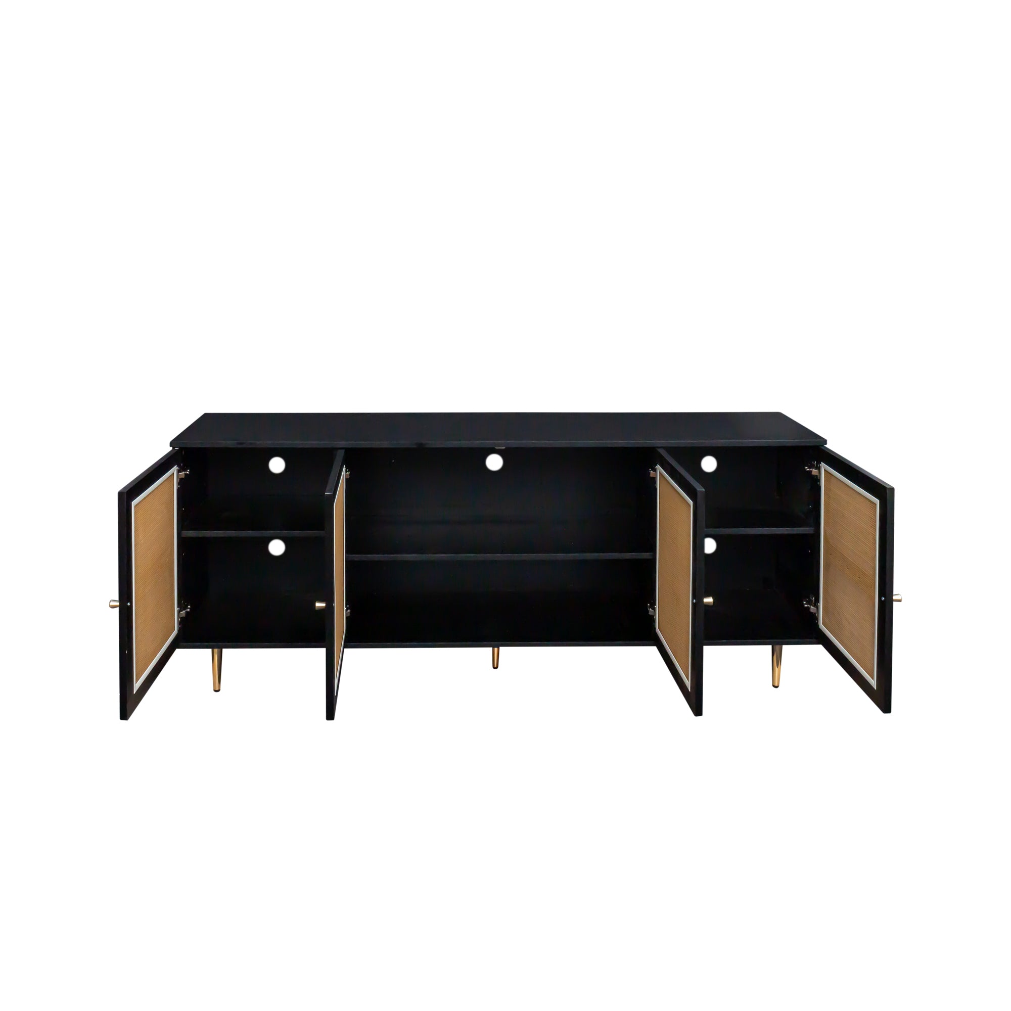 Rattan Sideboard Buffet Cabinet Console Table with Adjustable Shelves - Black