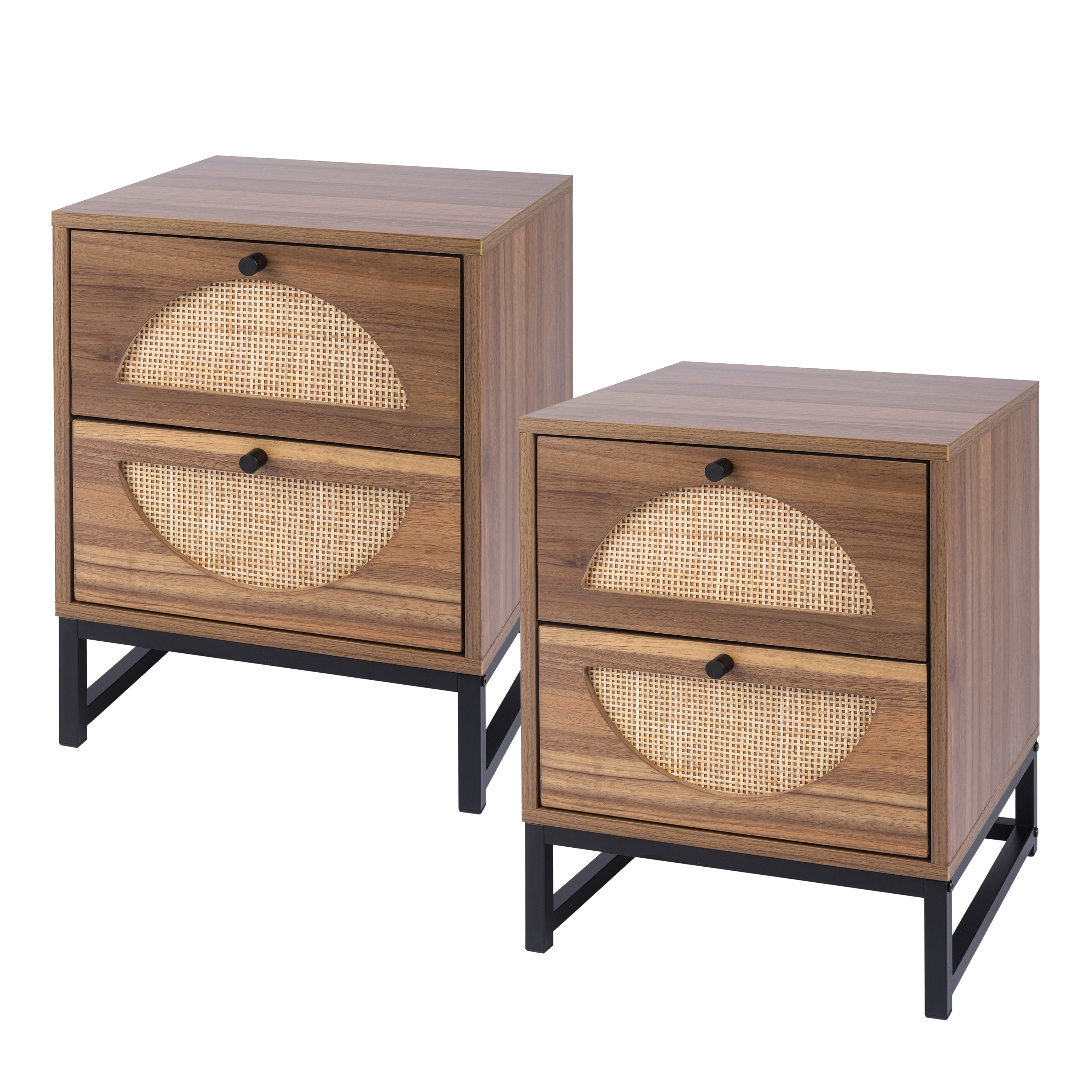 LINO Walnut Rattan Nightstand (Set of 2)