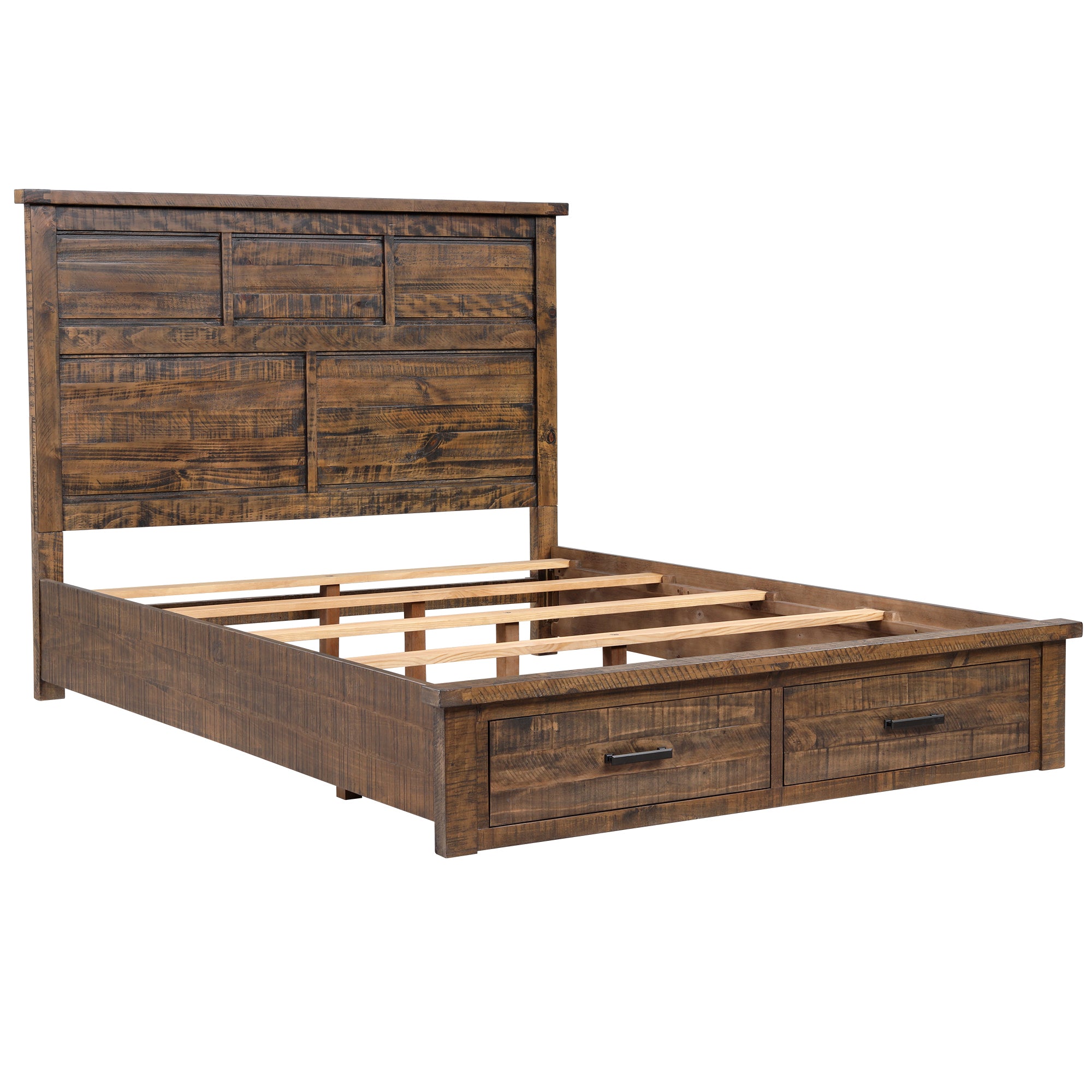 Rustic Reclaimed Solid Wood Framhouse Storage Queen Bed