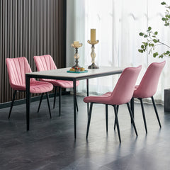 Modern Velvet Dining Chairs with Cushion Seat Back Black Coated Legs Upholstered (Set of 4) - Pink