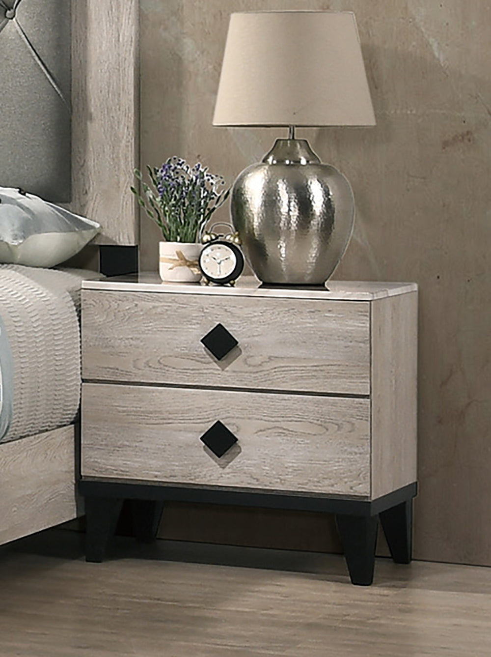 Nightstand With 2 Drawers Storage in Cream Finish