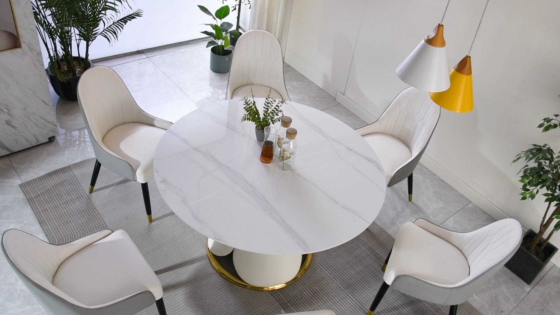 53“ Modern sintered stone round dining table with stainless steel base (chairs not included)