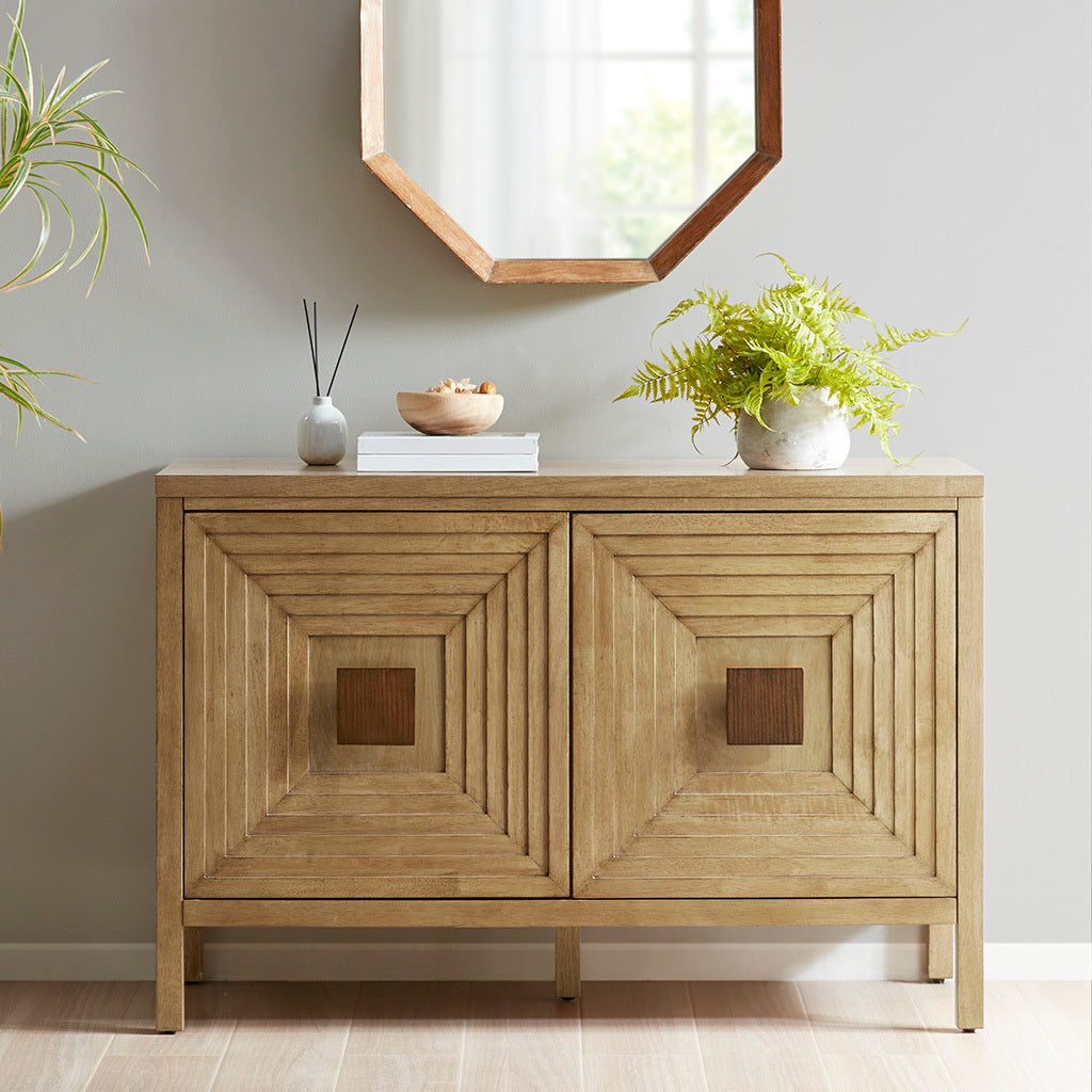 Elegant Rustic Style 2-Door Accent Cabinet with Adjustable Shelves - Natural Wood