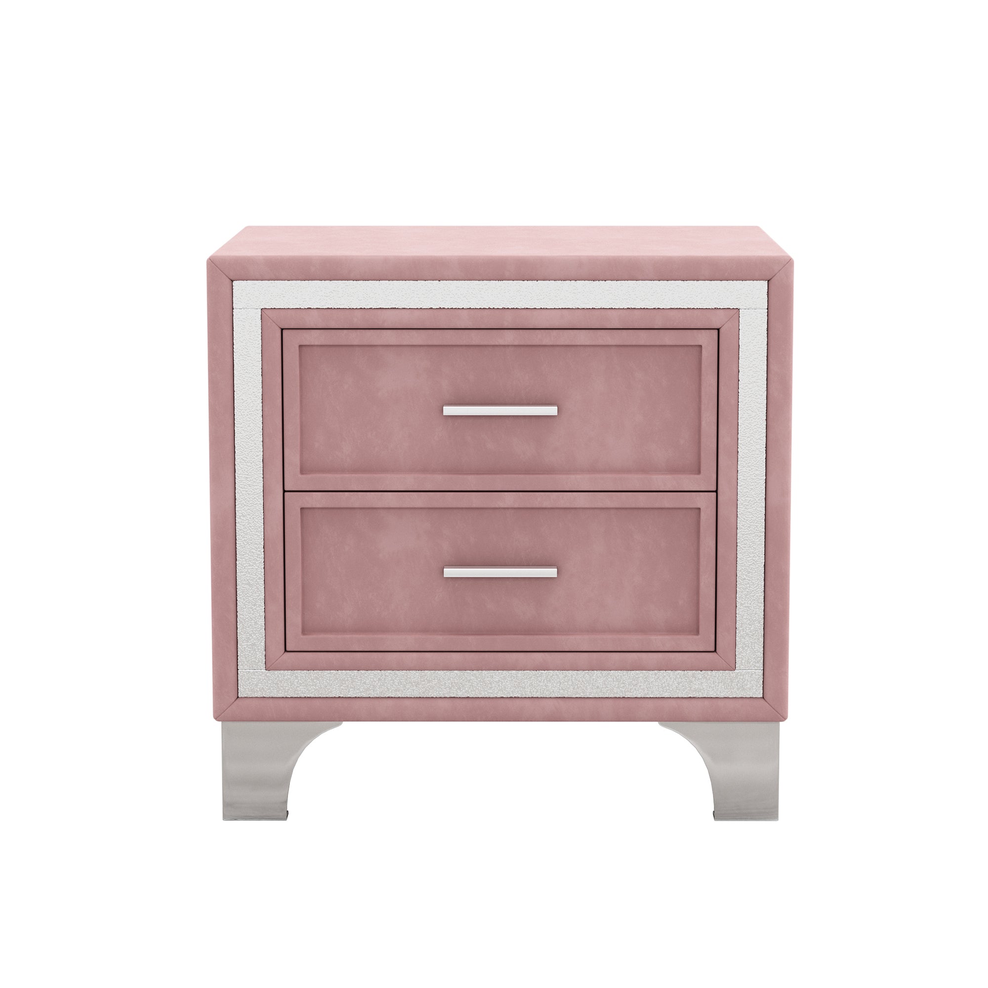 2-Drawer Nightstand with Metal Legs for Bedroom Velvet Bedside Table - Pink