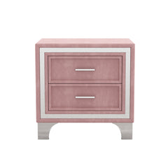 2-Drawer Nightstand with Metal Legs for Bedroom Velvet Bedside Table - Pink