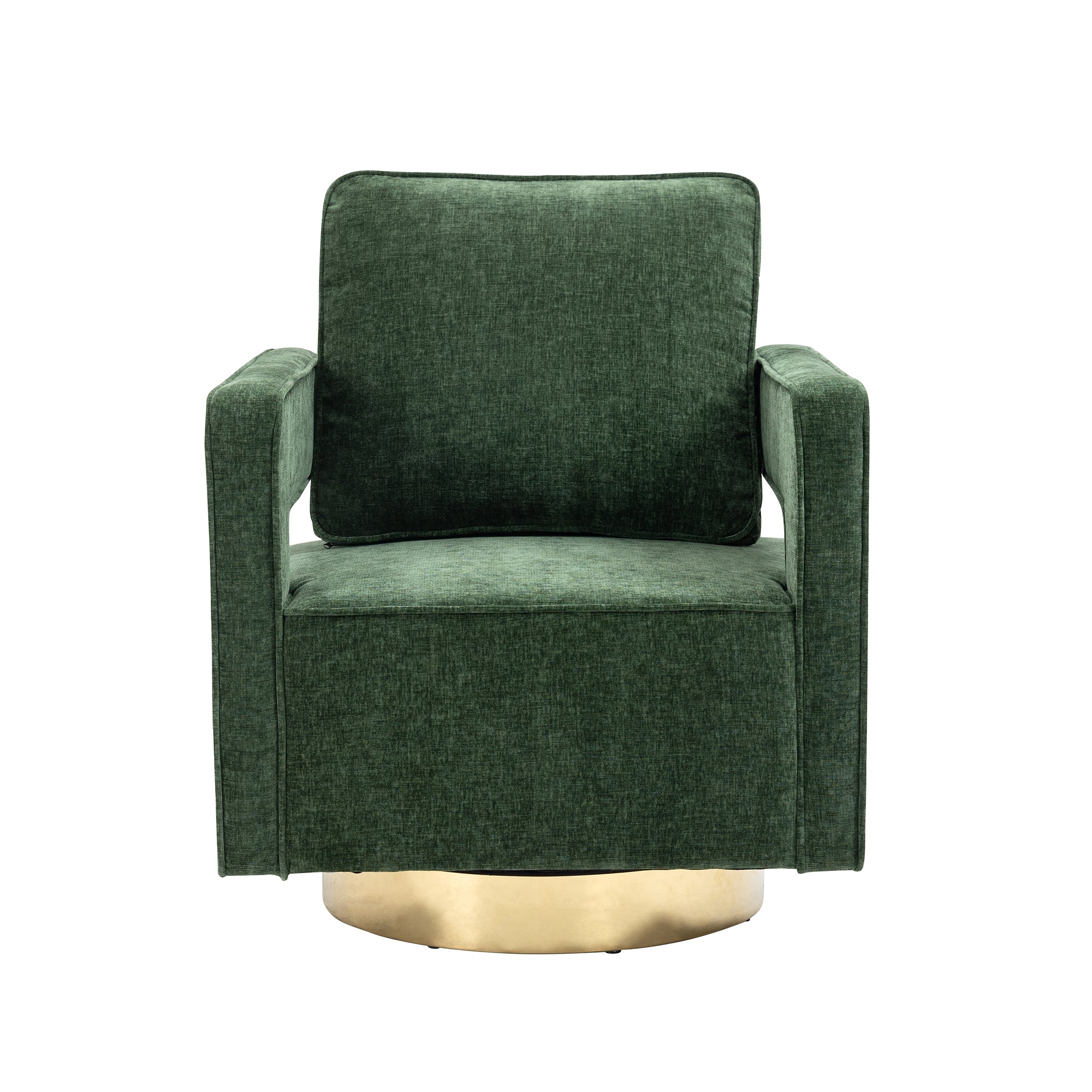 30.7"W Swivel Accent Open Back Chair Modern Comfy Sofa Chair With Gold Stainless Steel Base - Green Chenille