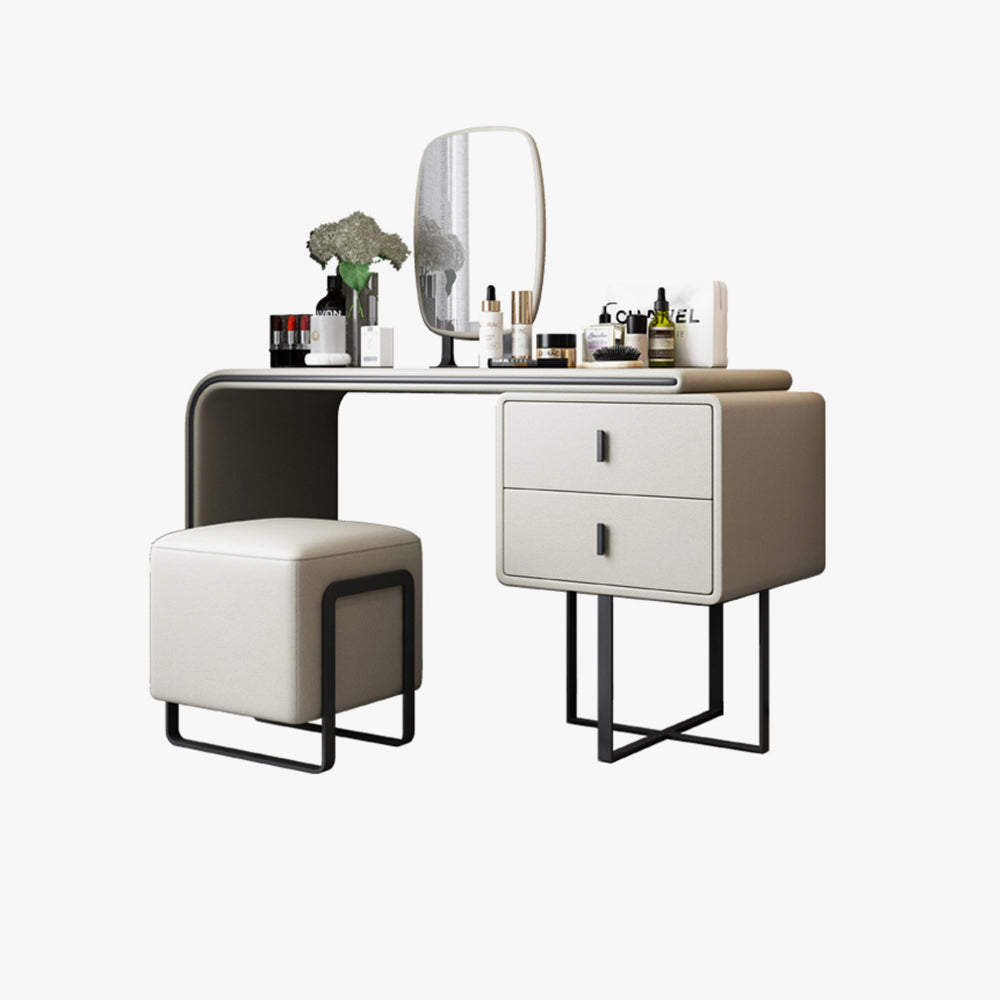 Modern Extendable Makeup Vanity Table with 2 Solid Wood Drawers - White