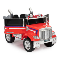 12V Kids Battery Electric Ride On Car Toy, Optimus Prime Truck with Remote Control, Transformers Die-Cast Vehicle W/ Music, Rear Loader - Red