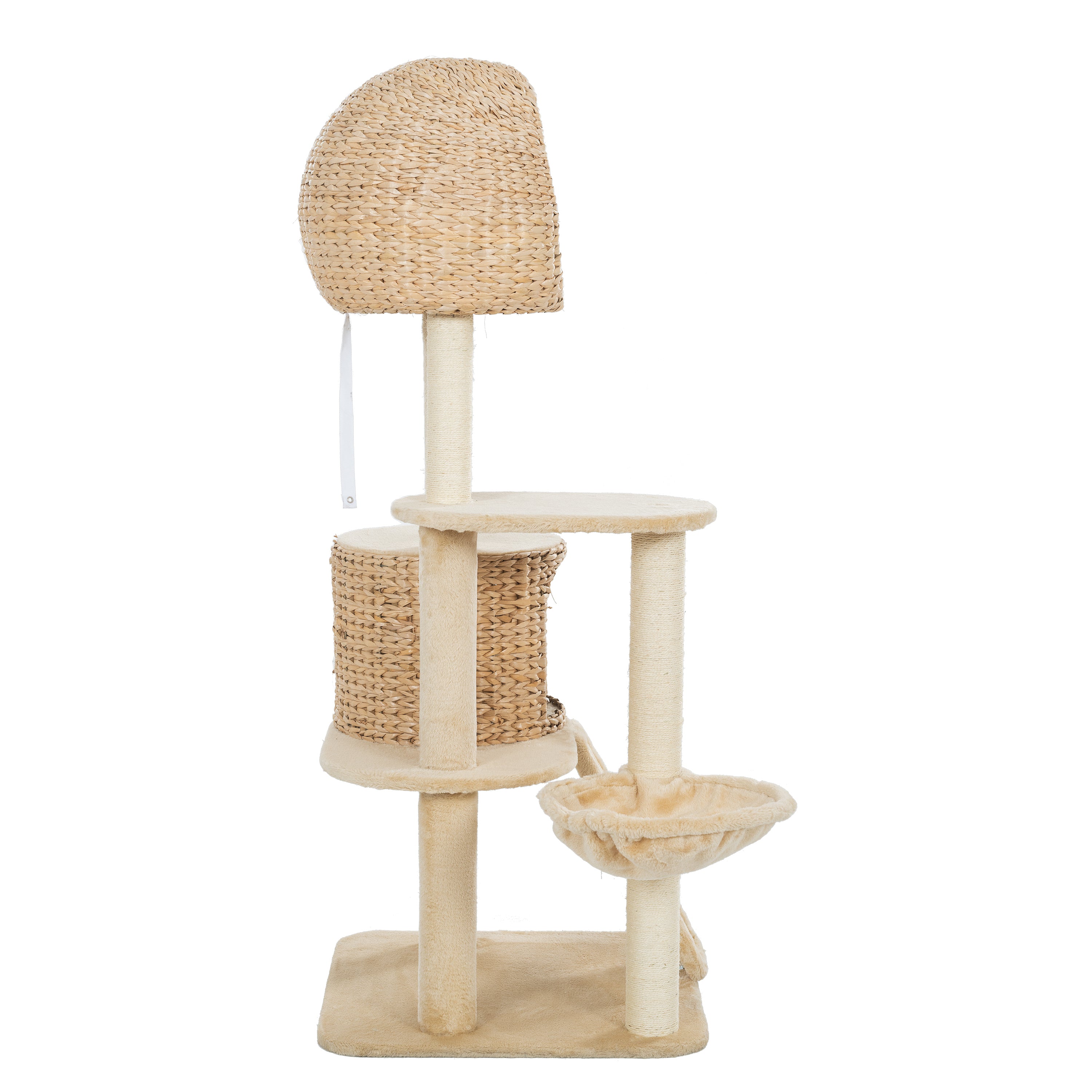 Cat Tree, 59-Inch Cat Tower for Indoor Cats, Plush Multi-Level Cat Condo with 2 Perches, 2 Caves, Cozy Basket and Scratching Board - Beige