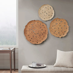 Rossi Textured Feather 3-piece Metal Disc Wall Decor Set - Orange Brown