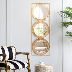 3 Mirror Piece Wall Mirror in Gold Rectangular Frame 40"x14" - Wood+Glass