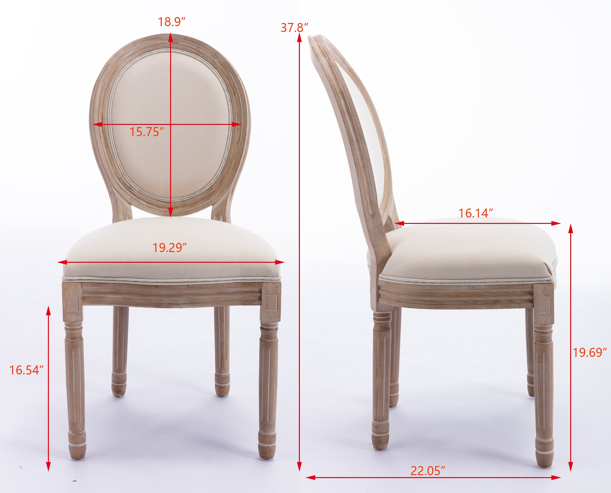 French Style Solid Wood Frame Antique Dining Chair (Set of 2) - Cream