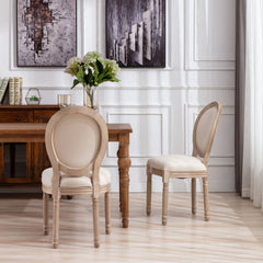 French Style Solid Wood Frame Antique Dining Chair (Set of 2) - Cream