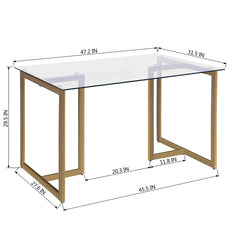 47'' Iron Dining Table with Tempered Glass Top - Clear