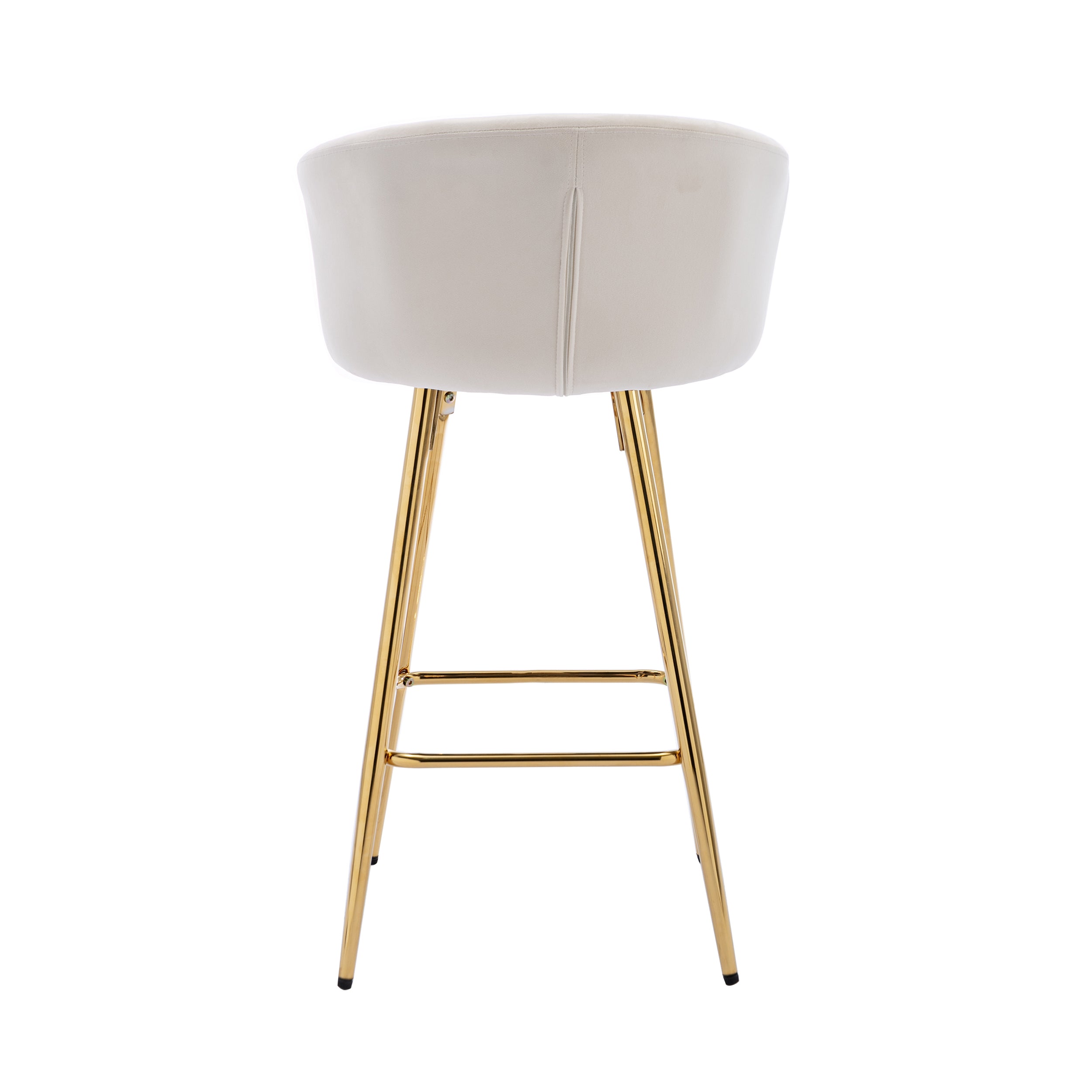 26 Inch Set of 2 Bar Stools, with Chrome Footrest and Base Velvet + Golden Leg Simple Bar Stool - Cream