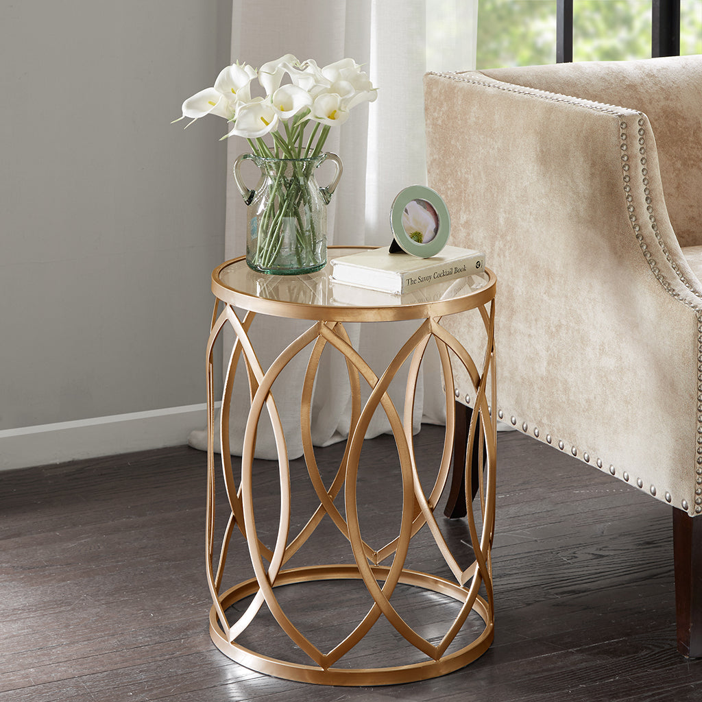 Metal Eyelet Accent Table - Gold+Glass