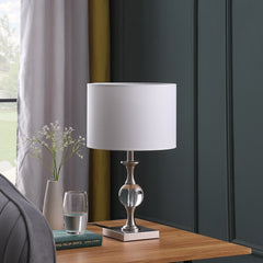 Satin Nickel Solid Crystal Orb Metal Table Lamp - Silver