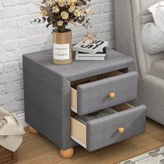 Modern Upholstered Storage Nightstand with 2 Drawers, Natural Wood Knobs - Dark Gray