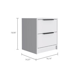 Kaia Nightstand, Two Drawers, Metal Handle - White