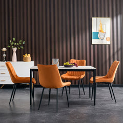 Modern Dining Chairs with Cushion Seat Back Black Coated Legs Upholstered Side Chair (Set of 4) - Orange