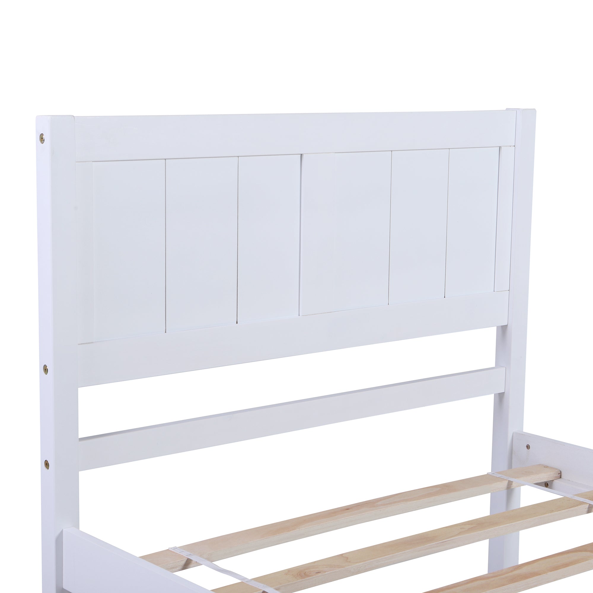 Wood Platform Twin Size Platform Bed with Headboard - White